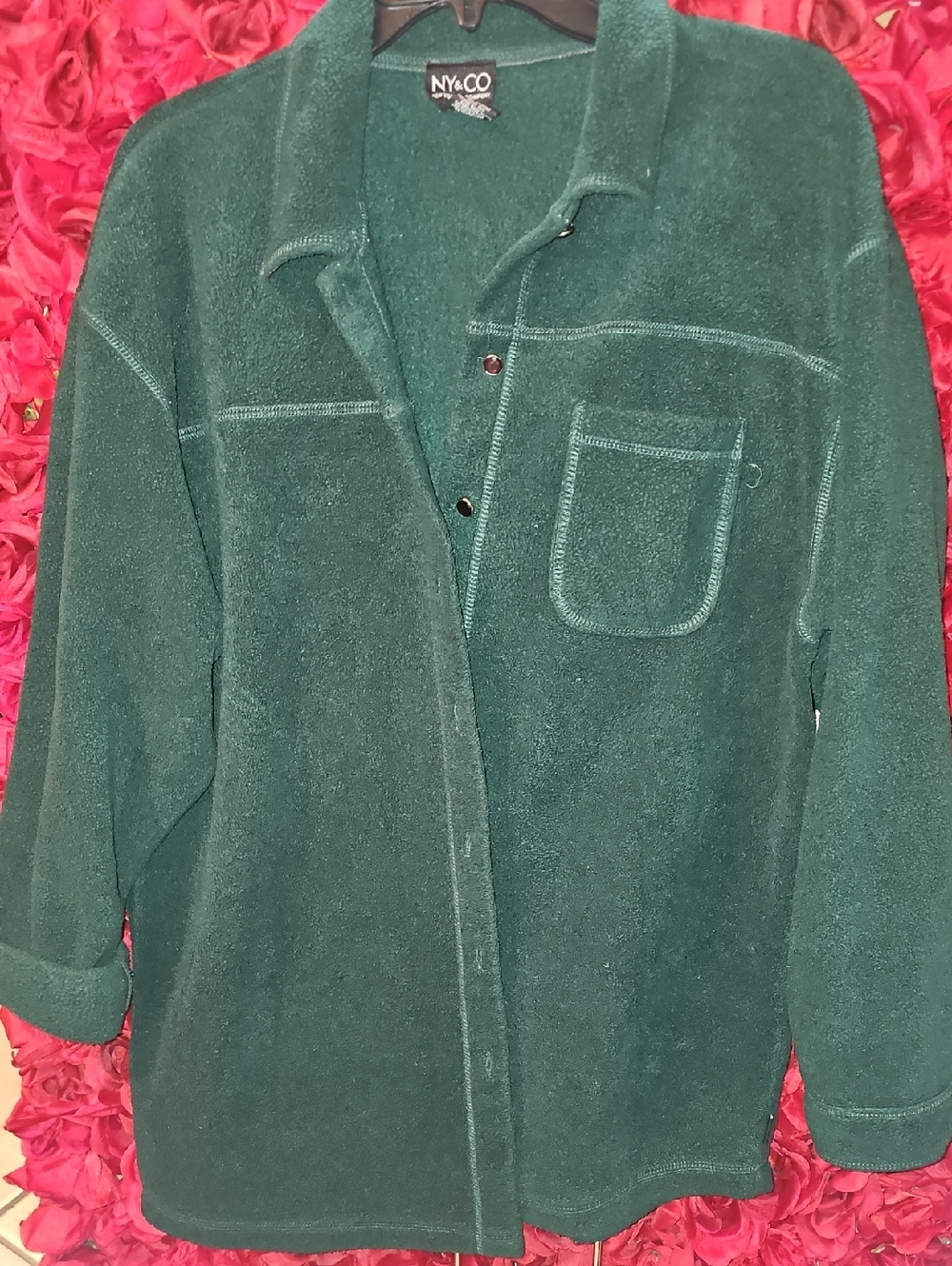 New York & Company Women's Dark Green Fleece Jacket Size Large